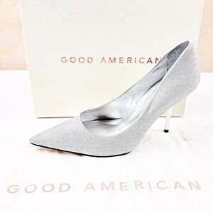Good American Shimmering Silver Heels